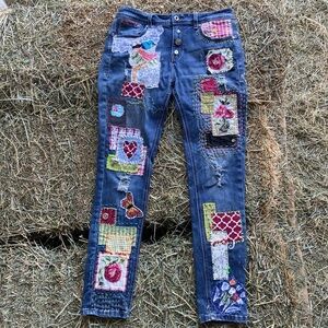 The GOODBYE Jeans Colorful Patchwork Hand Stitched